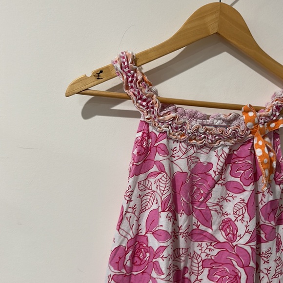 • Jelly the Pug • Girls Floral Pink White Rose Dress Orange Polka Dot Bow 5 - Picture 2 of 5